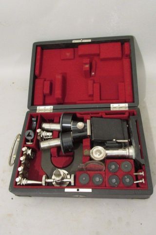 1920s Leitz Folding Stereo Microscope Fitted Red Felt & Leather Case photo