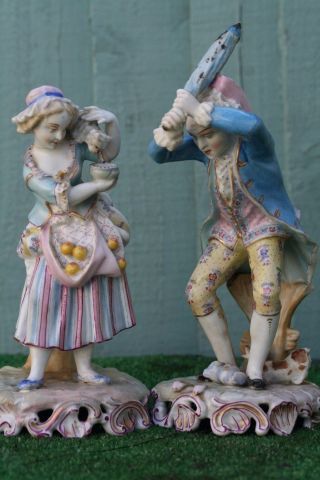 Pair: Mid 19thc Male & Female Figures With Animals Of Fine Detail C1840s photo