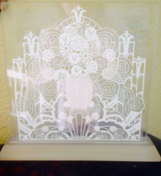 Vintage Art Deco Scherenschnitte Paper Cut - Out Between Glass On Stand photo