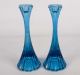 Mid - Century Style Blue Ribbed Glass Candle Stick Holders Candlesticks 8 