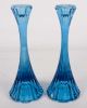 Mid - Century Style Blue Ribbed Glass Candle Stick Holders Candlesticks 8 