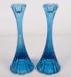 Mid - Century Style Blue Ribbed Glass Candle Stick Holders Candlesticks 8 