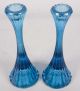 Mid - Century Style Blue Ribbed Glass Candle Stick Holders Candlesticks 8 