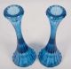 Mid - Century Style Blue Ribbed Glass Candle Stick Holders Candlesticks 8 