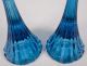Mid - Century Style Blue Ribbed Glass Candle Stick Holders Candlesticks 8 