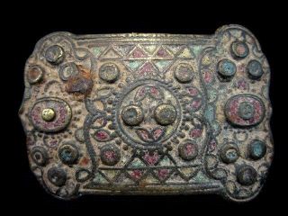 Very Rare Byzantine Era Bronze Buckle,  Top Enamel Colorful Decoration, photo