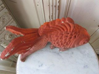 Awesome Old Vintage Garden Statue Koi Gold Fish Plaster Rare Find Great Look photo