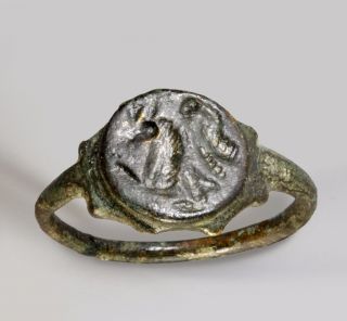 Roman Engraved Bronze Ring Circa 5th Century Ad. photo