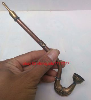 Old Collectible Decorate Hand Copper Armoured Bat Mandarin Duck Smoking Pipe photo