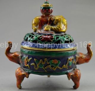 Chinese Decorative Carvings,  Cloisonne Copper Elephant Incense Burner 5.  5 Inch photo
