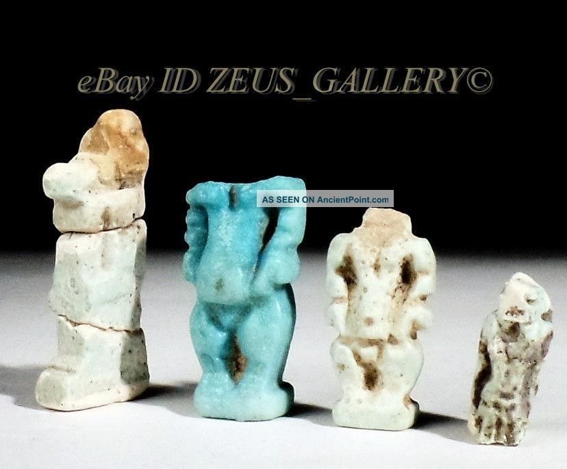 Four Ancient Egyptian Amulets Pataikos,  Nefertum,  Anubis Faience 500 Bc Egyptian photo