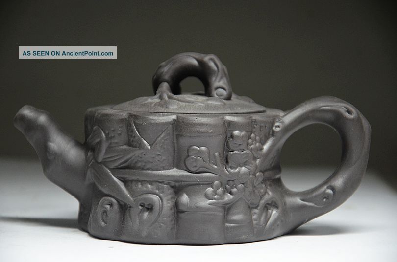 Chinese Yixing Zisha Handwork Carved Peach Blossom Teapot Teapots photo