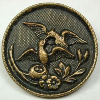 Antique Brass Button Two Birds Kissing Design - 1 & 3/16 Inch photo