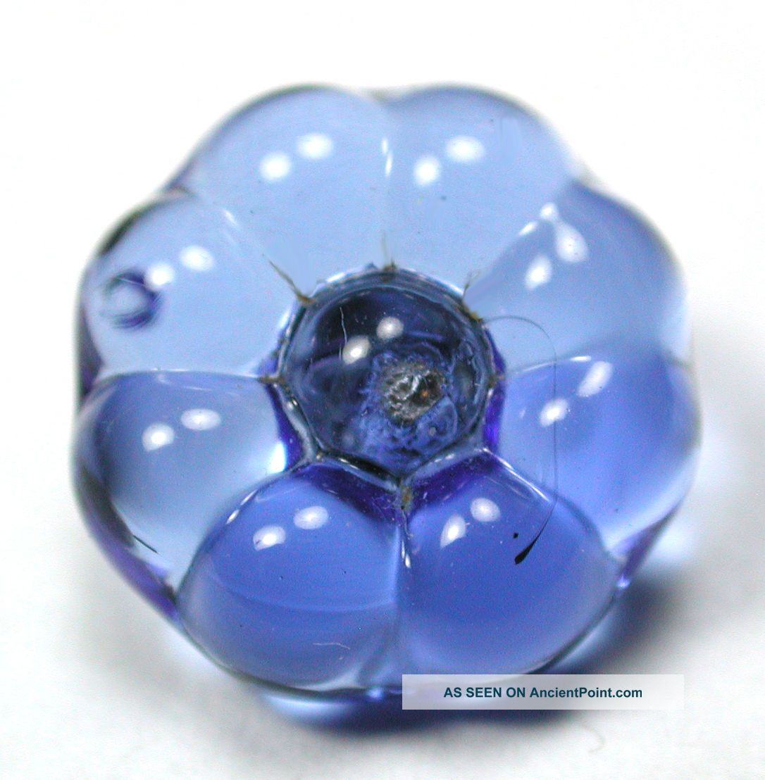 Antique Charmstring Glass Button Blue Flower Mold - 1/2 