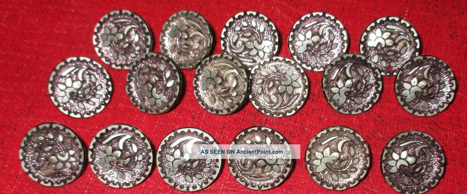 17 Antique Victorian Matching Metal Depose Paris Buttons Flower/leaf Design Buttons photo
