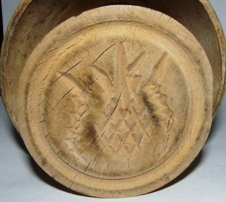 Farm Antique 1800s Wooden Butter Mold Press Of Pineapple And Leaves photo