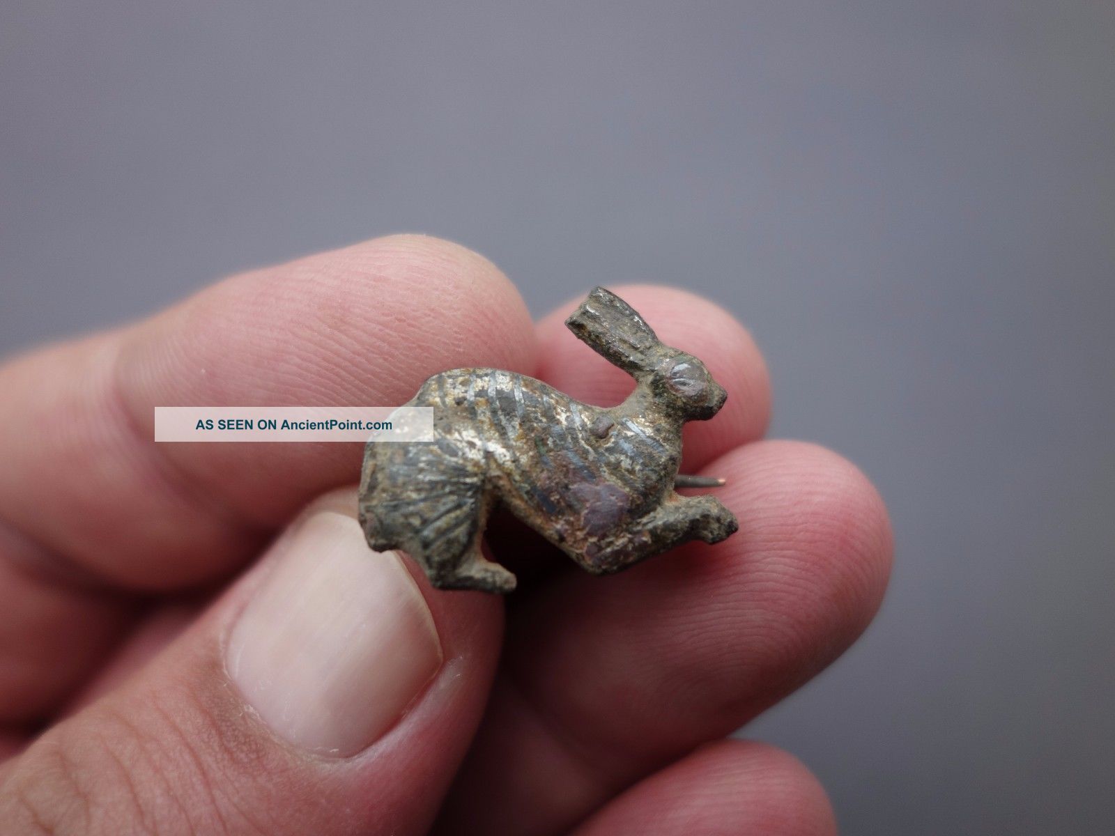 Ancient Roman Bronze Brooch Displayed Wild Rabbit Still Silvered And Niello Inla Roman photo