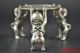 China Collectible Noble Decorate Old Miao Silver Carve 3 Dog Hold Candlestick Candlesticks & Candelabra photo 3