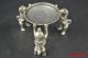 China Collectible Noble Decorate Old Miao Silver Carve 3 Dog Hold Candlestick Candlesticks & Candelabra photo 4