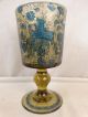 Antique German Old Bohemian Painted Lady On Horse Man & Dog Wine Goblet Glass Stemware photo 2