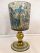 Antique German Old Bohemian Painted Lady On Horse Man & Dog Wine Goblet Glass Stemware photo 3