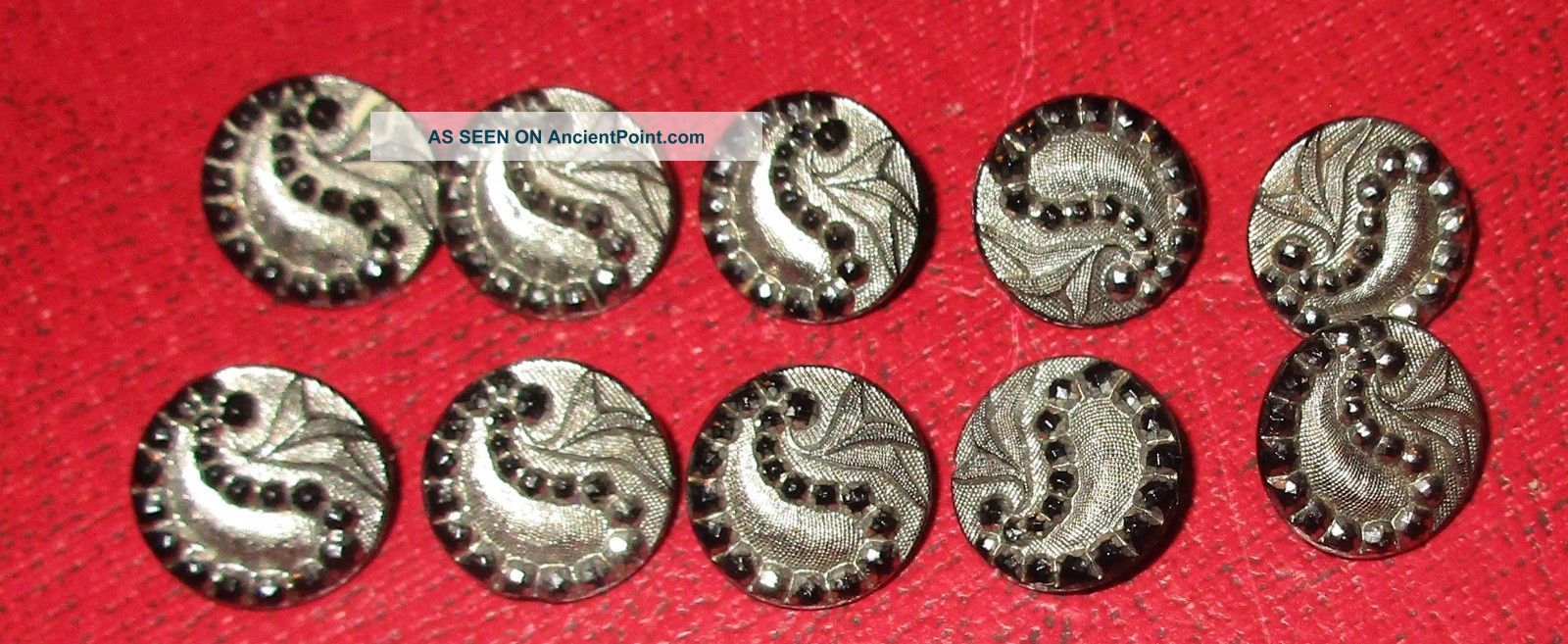 11 Antique Victorian Matching Silver Lustre Black Glass Buttons Buttons photo