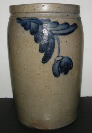 Antique Primitive 1 1/2 Gallon Salt Glaze Stoneware Crock With Cobalt Decoration photo