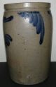 Antique Primitive 1 1/2 Gallon Salt Glaze Stoneware Crock With Cobalt Decoration Crocks photo 1