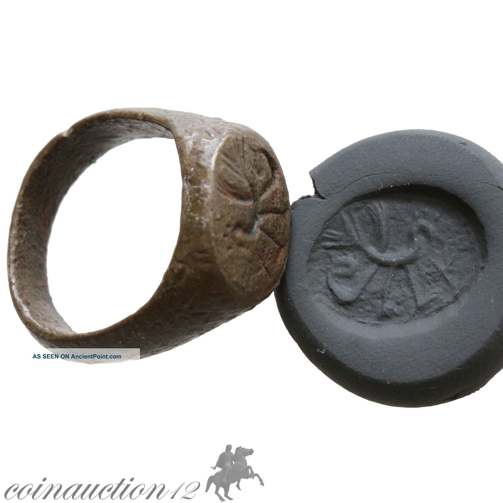 , Cyprus Found 1200 Ad Bronze Seal Ring With Bird Roman photo
