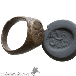 , Cyprus Found 1200 Ad Bronze Seal Ring With Bird photo
