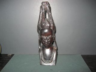 Antique African Shona,  Wood Carved Women With Spider Hair Dark Brown Color photo