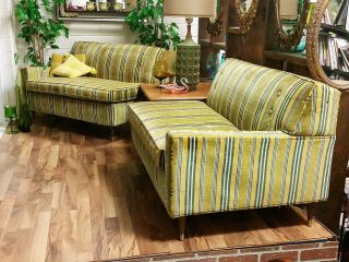 Mid Century Modern Sectional Sofa 2 Piece Loveseat Vintage Retro Couch photo