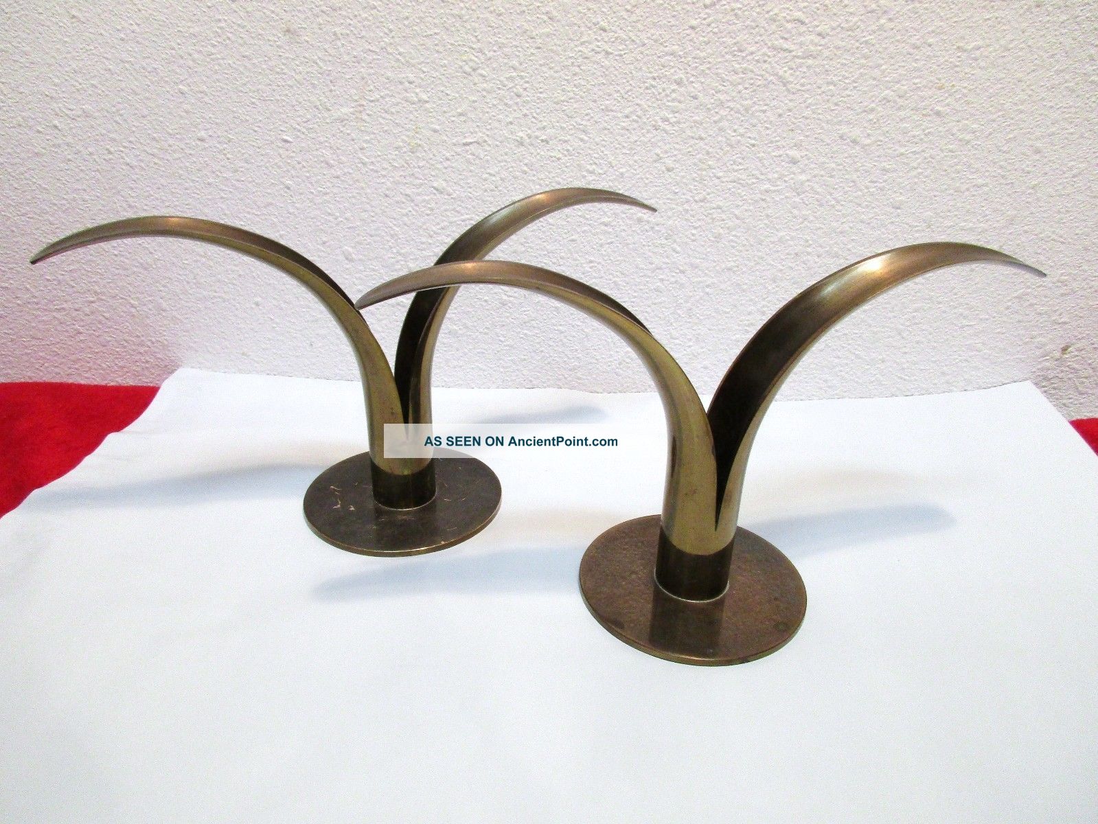 2 Ystad Metall Candle Holders Metal Modern Brass Lily Sweden Mid Century Taper Mid-Century Modernism photo