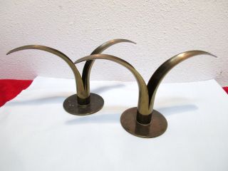 2 Ystad Metall Candle Holders Metal Modern Brass Lily Sweden Mid Century Taper photo