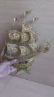 42 Old Vintage Brass Wire Filigree Sailing Ship Boat Columbus Gold Plated Other Antiquities photo 9