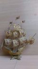 42 Old Vintage Brass Wire Filigree Sailing Ship Boat Columbus Gold Plated Other Antiquities photo 2