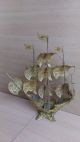 42 Old Vintage Brass Wire Filigree Sailing Ship Boat Columbus Gold Plated Other Antiquities photo 8