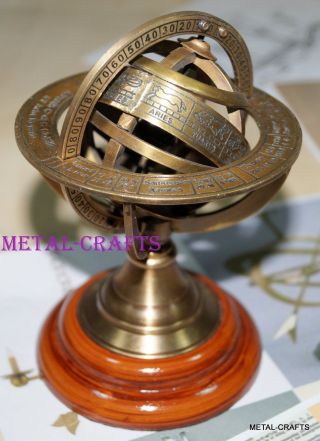 Antique Brass Armillary Sphere Globe Vintage Numeral Zodiac Sign Brass Sundial photo