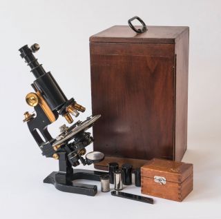 Antique Spencer Jug Handle Microscope Rotating Stage C.  1914 Black/brass photo