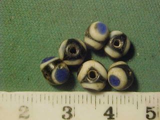 Six Rare Roman Glass Mosiac Beads 6/7 Mm Diam.  Circa 100 - 200 Ad. photo