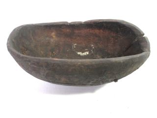 Antique African Dark Wood Bowl Vessel Old Repairs Unknown Tribe 20 photo