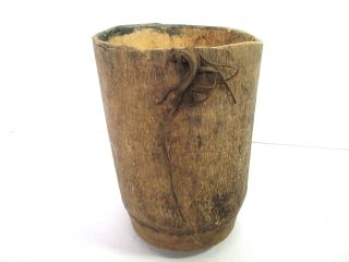 Antique African Wood Vessel W Leather Strap Unknown Tribe 9 photo