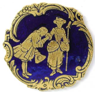 Antique French Enamel Button Romantic Scene Man Kisses Woman ' S Hand 1 & 1/8 