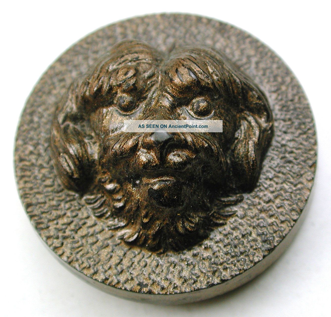 Antique Horn Button Dimensional Yorkie Terrier Dog Head - 1 