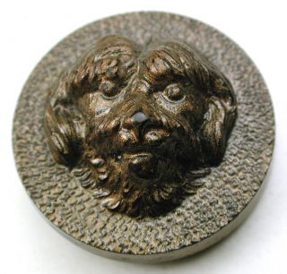 Antique Horn Button Dimensional Yorkie Terrier Dog Head - 1 