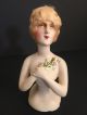Antique Art Deco Chalkware Half Doll 1925 Blonde Mohair Roses Paris Apt Ar1104 Pin Cushions photo 1