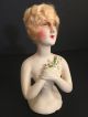 Antique Art Deco Chalkware Half Doll 1925 Blonde Mohair Roses Paris Apt Ar1104 Pin Cushions photo 2