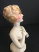 Antique Art Deco Chalkware Half Doll 1925 Blonde Mohair Roses Paris Apt Ar1104 Pin Cushions photo 3