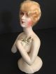 Antique Art Deco Chalkware Half Doll 1925 Blonde Mohair Roses Paris Apt Ar1104 Pin Cushions photo 6