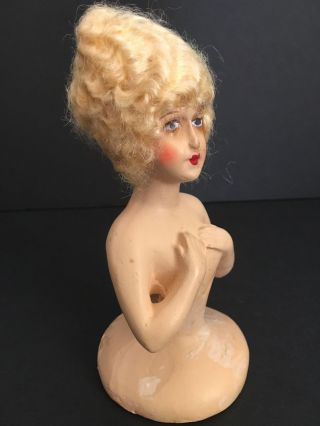 Antique Art Deco Chalkware Half Doll 1925 Blonde Mohair Wig Paris Apt Ar1103 photo